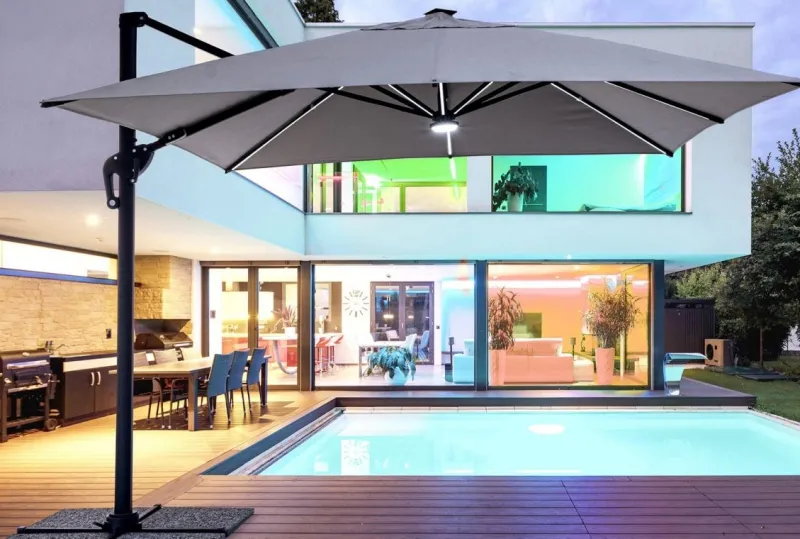 Online Bizzotto OMBRELLONE BRACCIO CON LED IN ALLUMINIO 3X3 ANTRACITE - INES