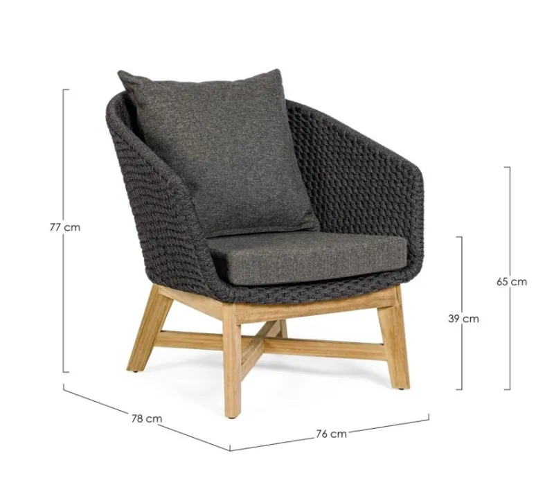 Outlet Bizzotto POLTRONA IN CORDA PER ESTERNO ANTRACITE - COACHELLA