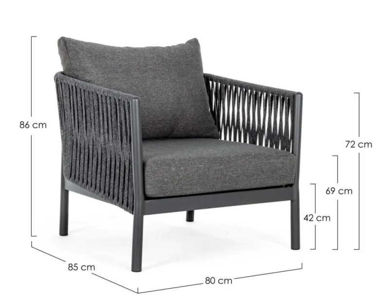 New Bizzotto POLTRONA IN CORDA PER ESTERNO ANTRACITE WG21 - FLORENCIA