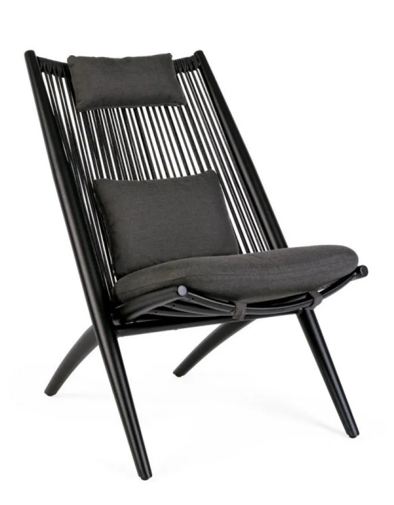 Bizzotto POLTRONA LOUNGE IN CORDA PER ESTERNO NERO XK0Y - ALOHA NEW