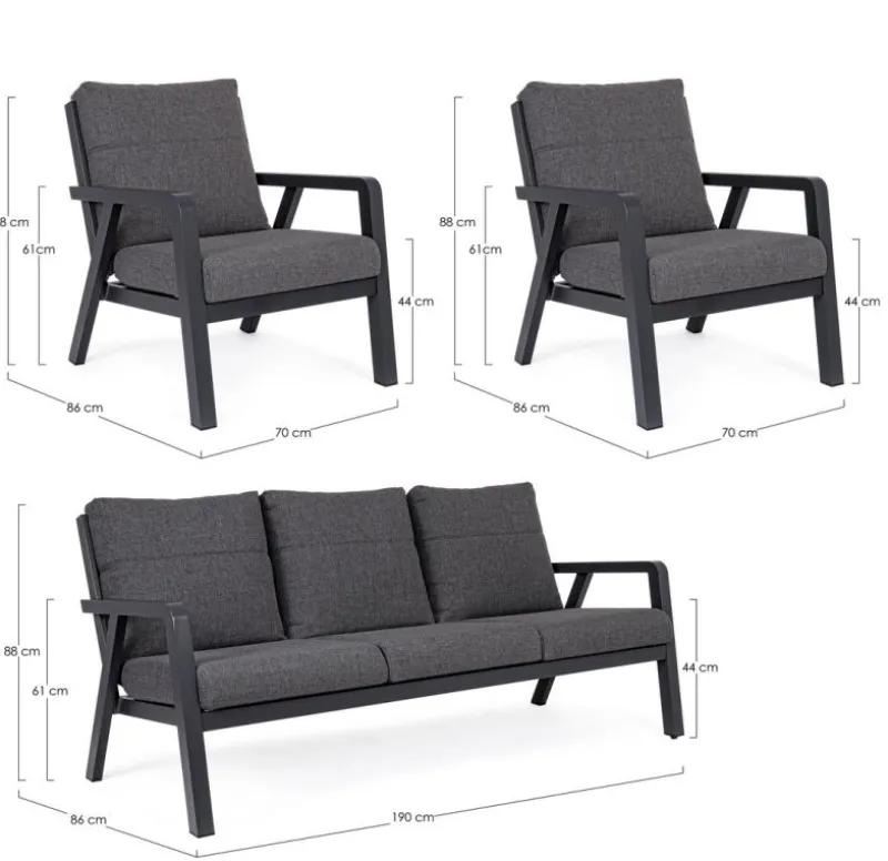 Outlet Bizzotto SALOTTO IN ALLUMINIO ANTRACITE JX55 - TRUMAN