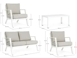 Clearance Bizzotto SALOTTO IN ALLUMINIO CON CUSCINI BIANCO YK11 - HARLEY