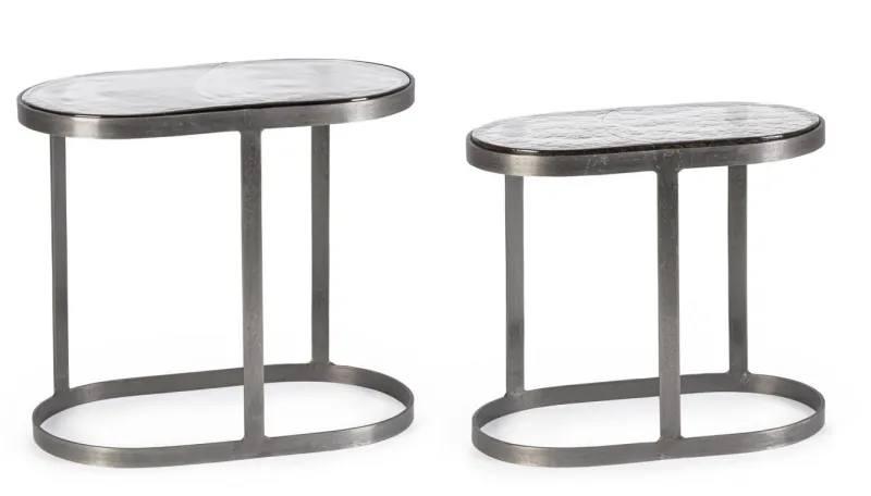 Hot Bizzotto SET 2 TAVOLINI OVALI FINITURA NICKLE - ZAYLA