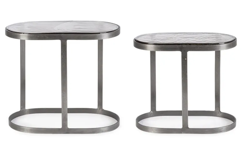 Hot Bizzotto SET 2 TAVOLINI OVALI FINITURA NICKLE - ZAYLA