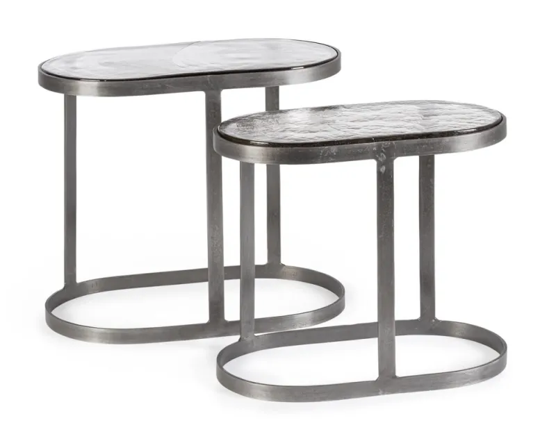 Hot Bizzotto SET 2 TAVOLINI OVALI FINITURA NICKLE - ZAYLA