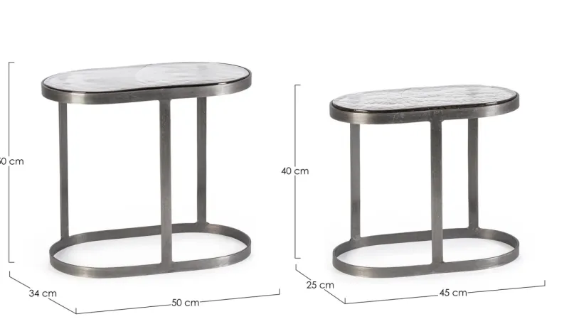 Hot Bizzotto SET 2 TAVOLINI OVALI FINITURA NICKLE - ZAYLA