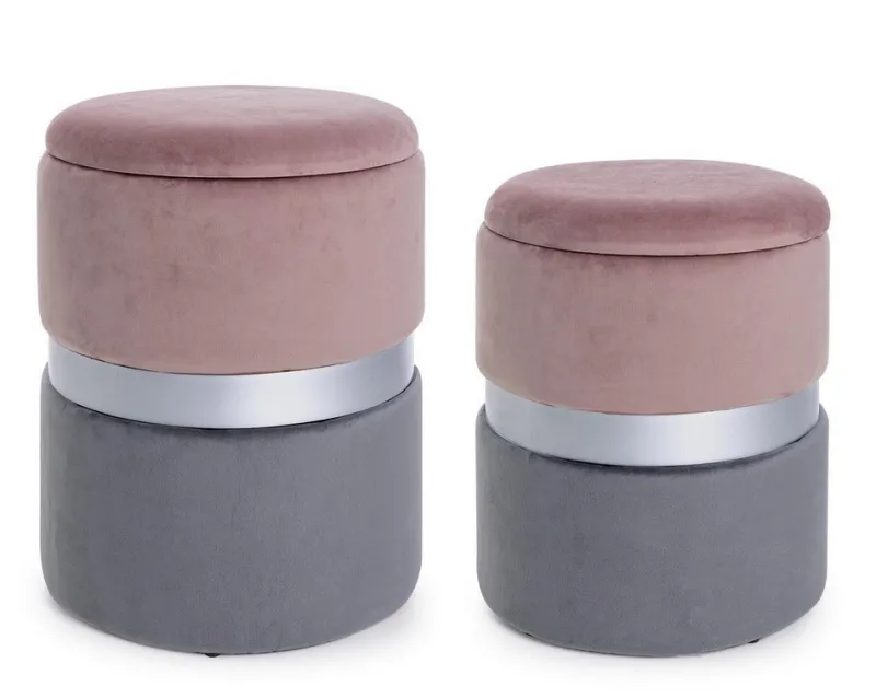Sale Bizzotto SET2 POUF CONTENITORE ROSA GRIGIO - POLINA