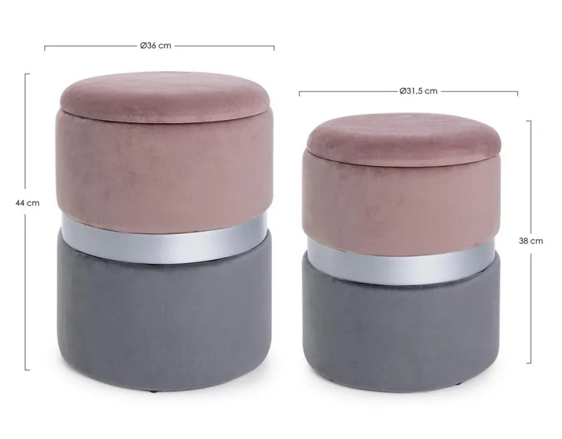 Sale Bizzotto SET2 POUF CONTENITORE ROSA GRIGIO - POLINA