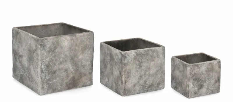 Discount Bizzotto SET3 P.VASO MEILI QUADRATO BASSO GRIGIO
