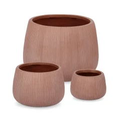 Discount Bizzotto SET3 P.VASO RIBBED BOMB TERRACOTTA ALTO