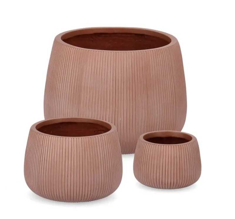 Discount Bizzotto SET3 P.VASO RIBBED BOMB TERRACOTTA ALTO