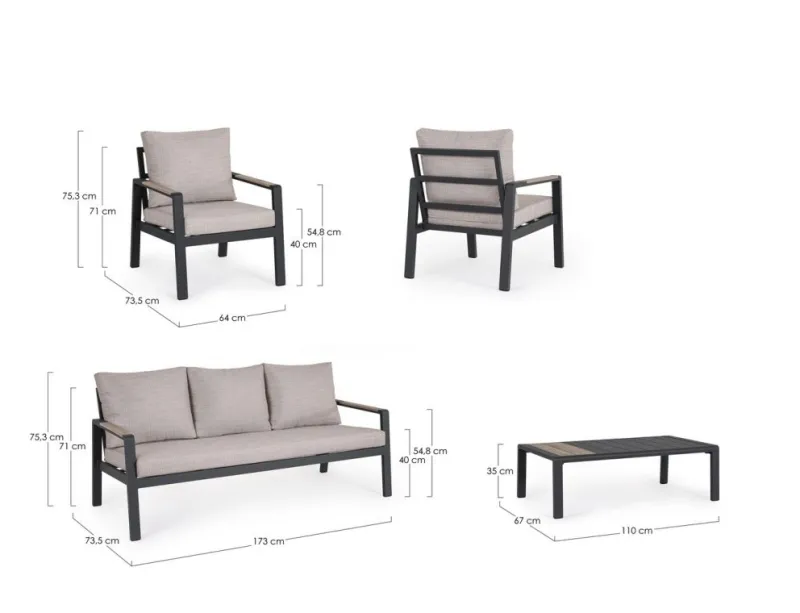 Bizzotto SET4 SALOTTO C-C ELNA ANTRACITE LH32