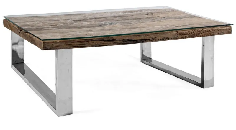 Outlet Bizzotto TAVOLINO IN LEGNO CON VETRO 100X100 - STANTON