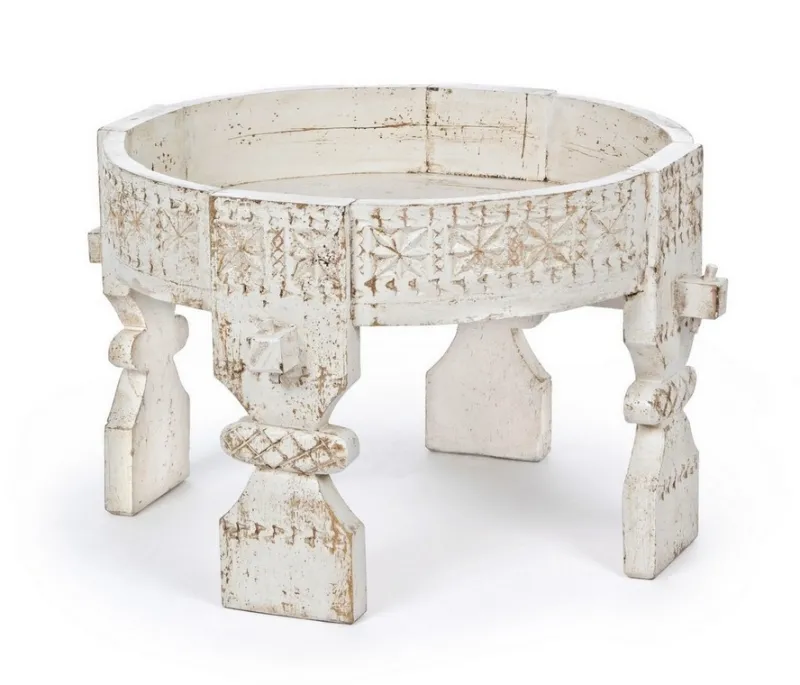 Outlet Bizzotto TAVOLINO IN LEGNO D50 BIANCO - YASIR