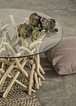 Best Bizzotto TAVOLINO ROTONDO IN TEAK CON RIPIANO IN VETRO - SAMIRA